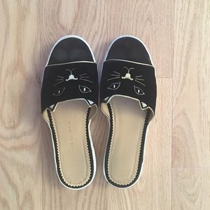 Charlotte Olympia velvet, suede, leather Slides